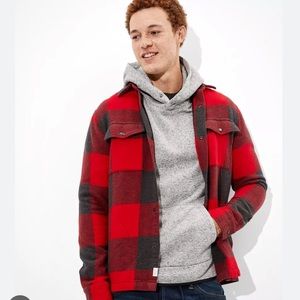 BNWOT American Eagle Men’s Red And Black Plaid Shirt Jacket, Size XS
